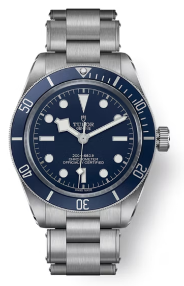 Tudor Black Bay 58 with a blue bezel and dial on a steel bracelet